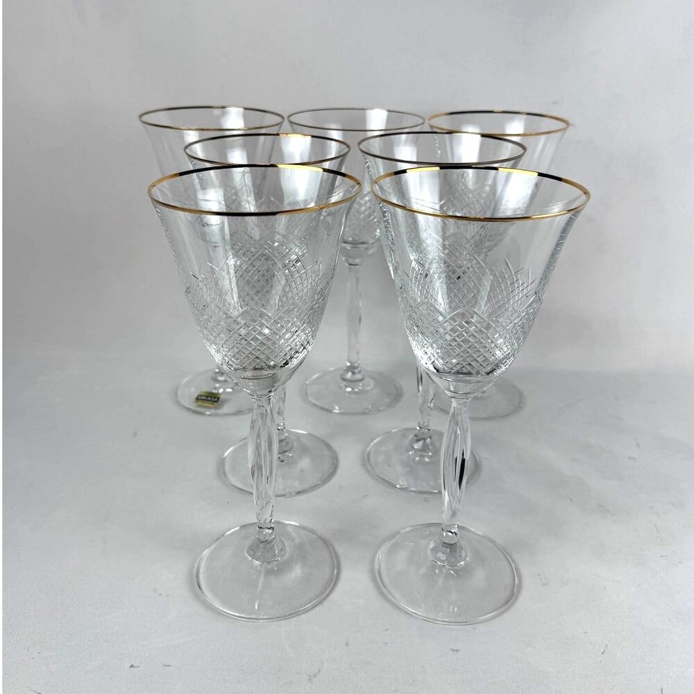 Mikasa Cut Crystal Cathay Choice Stem Water Wine Goblet Set Of 7